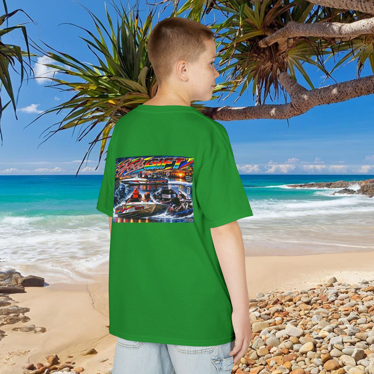 Unisex Gods Gift Kids Tribute Tshirt Reverse Print - design is colourful and bright with some old school cool from Bad Lad Oz  A great unisex idea