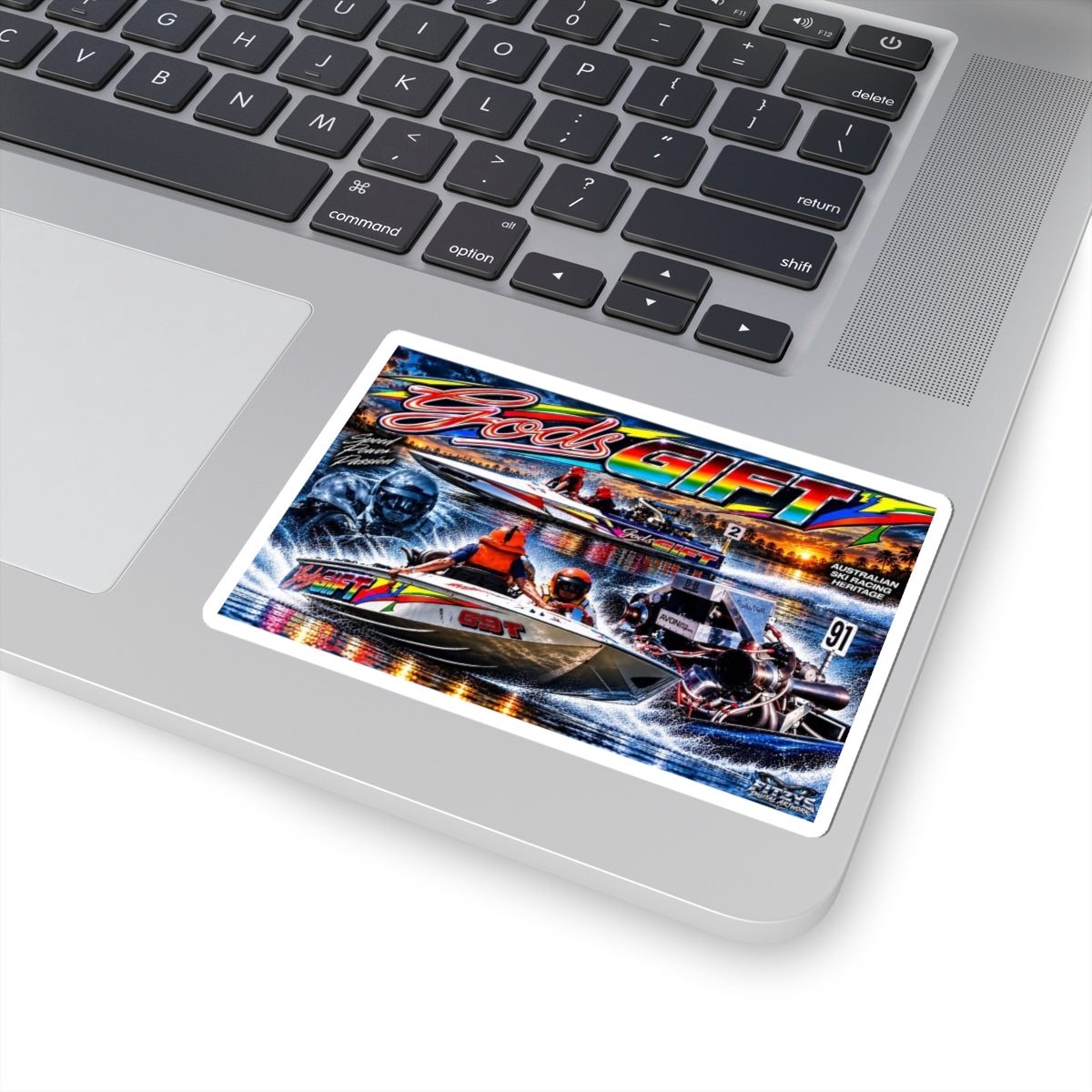 Gods Gift Tribute Stickers in a range of sizes The hottest designs of the iconic game changing boat Great for Gifts or for you