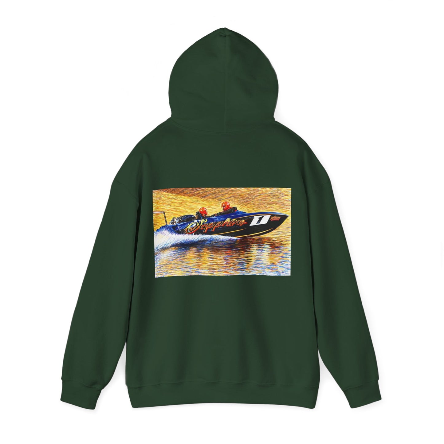 The Australian Water Ski Racing Tribute Range hoodie featuring Sapphire. Bad Lad Oz twin turbo waterski race boat sweatshirt