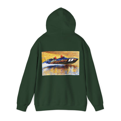The Australian Water Ski Racing Tribute Range hoodie featuring Sapphire. Bad Lad Oz twin turbo waterski race boat sweatshirt