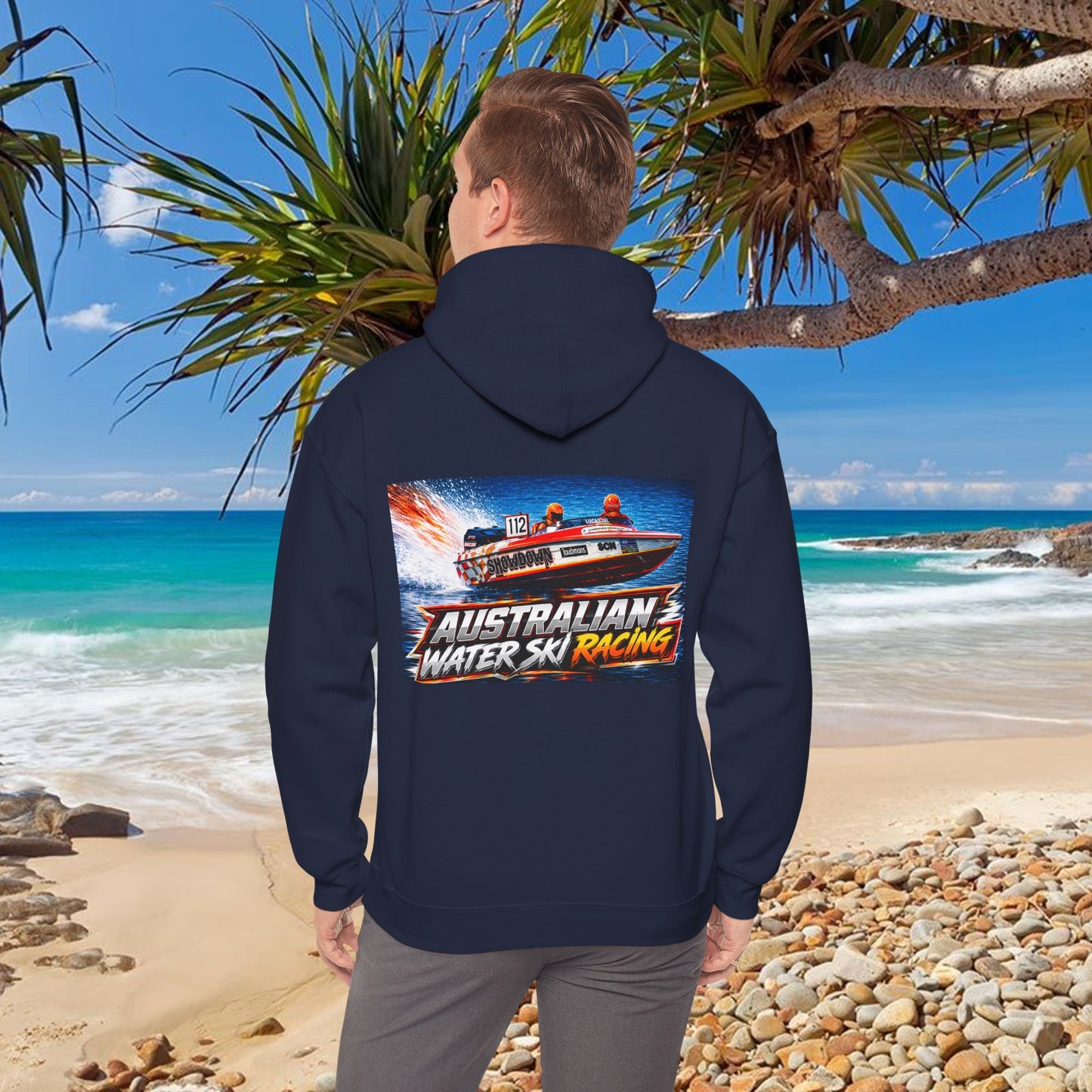Australian Water Ski Racing Old School legend SHOWDOWN, is featured on this Bad Lad Tribute hoodie sweatshirt