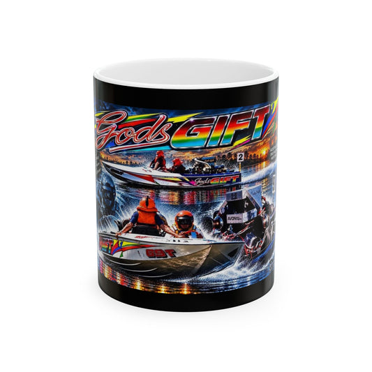 Gods Gift Hot Looking Tribute Coffee Mug or Tea Cup is just the way to start the day, or to wind down with the iconic God's Gift on the side
