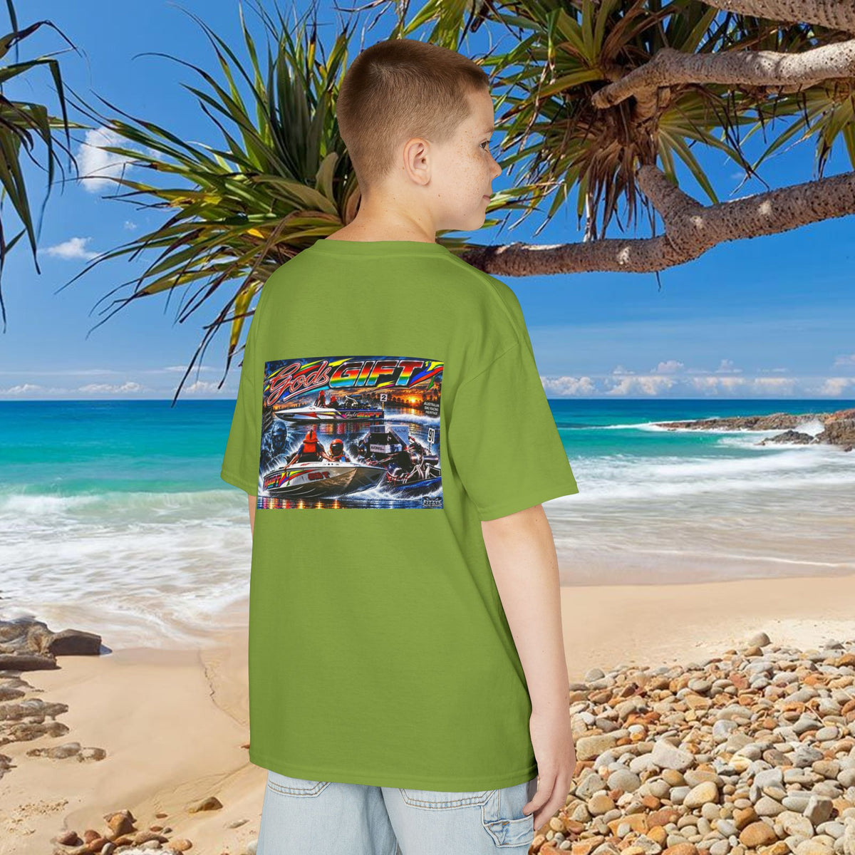 Unisex Gods Gift Kids Tribute Tshirt Reverse Print - design is colourful and bright with some old school cool from Bad Lad Oz  A great unisex idea