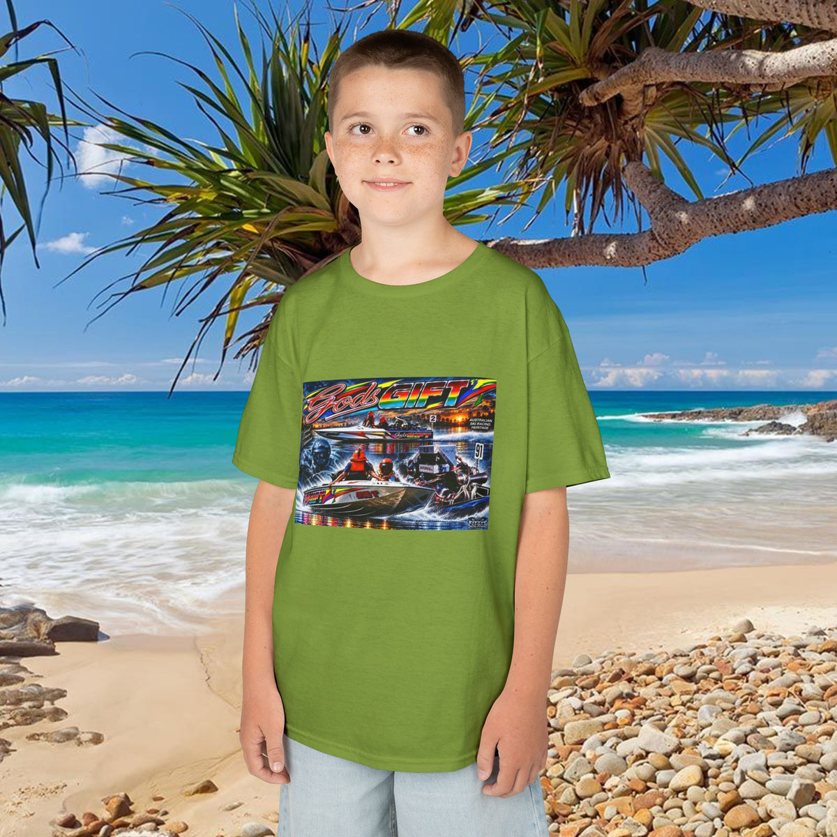 Gods Gift Kids Tribute Tshirt design is colourful and bright with some old school cool from Bad Lad Oz  A great unisex idea