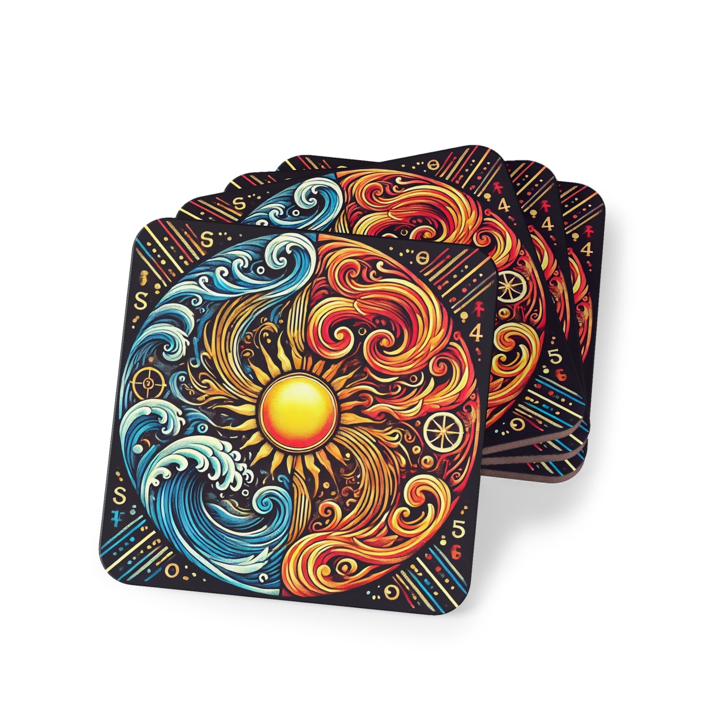 Fire & Water Wave Cork Drink Coasters