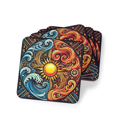 Fire & Water Wave Cork Drink Coasters