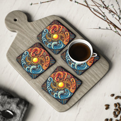 Fire & Water Wave Cork Drink Coasters