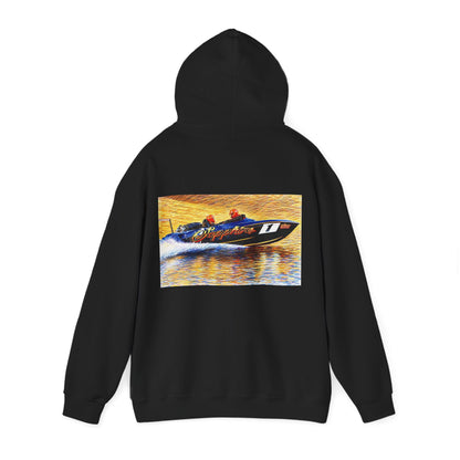 The Australian Water Ski Racing Tribute Range hoodie featuring Sapphire. Bad Lad Oz twin turbo waterski race boat sweatshirt