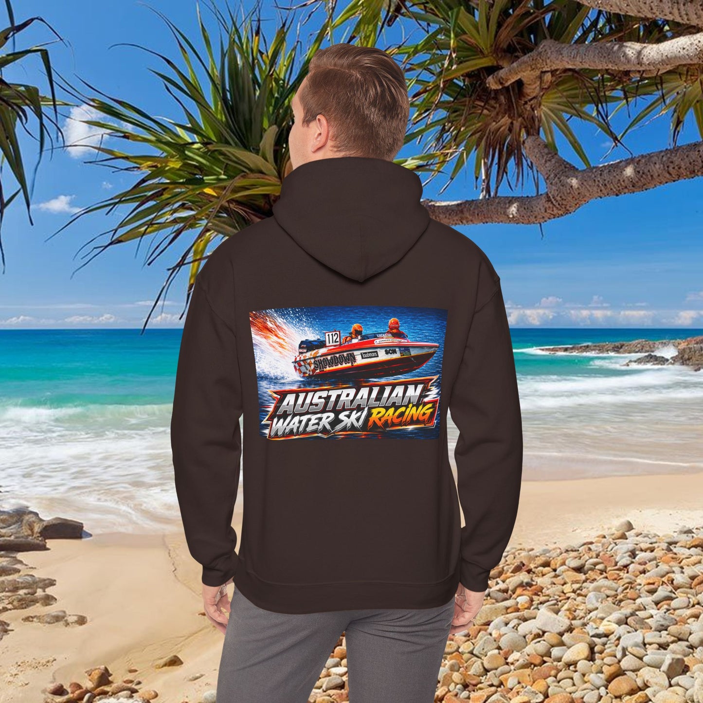 Australian Water Ski Racing Old School legend SHOWDOWN, is featured on this Bad Lad Tribute hoodie sweatshirt