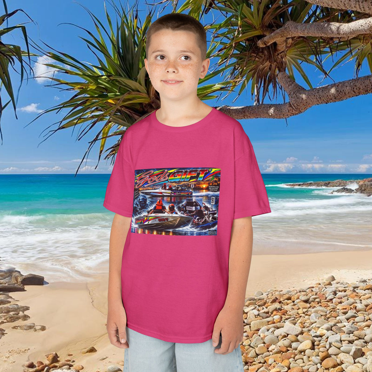 Gods Gift Kids Tribute Tshirt design is colourful and bright with some old school cool from Bad Lad Oz  A great unisex idea