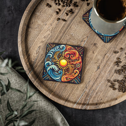 Fire & Water Wave Cork Drink Coasters