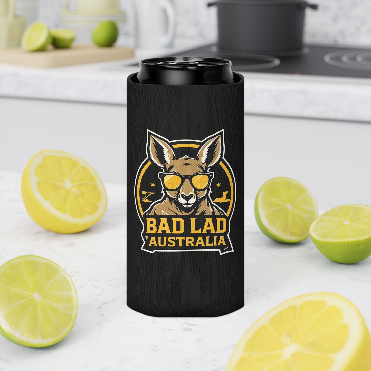 Jet Black Bad Lad Australia Stubbie Holder