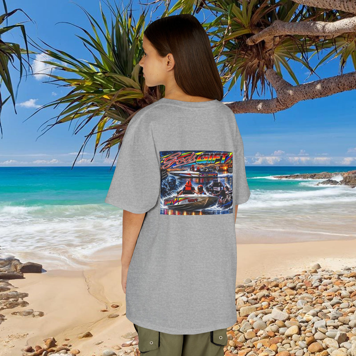 Unisex Gods Gift Kids Tribute Tshirt Reverse Print - design is colourful and bright with some old school cool from Bad Lad Oz  A great unisex idea