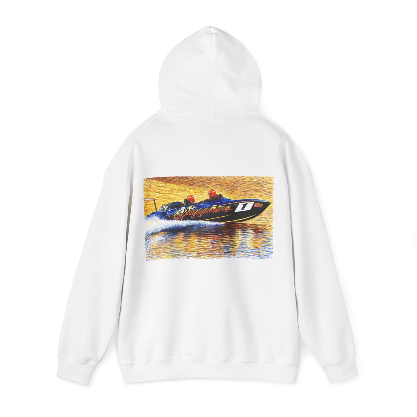 The Australian Water Ski Racing Tribute Range hoodie featuring Sapphire. Bad Lad Oz twin turbo waterski race boat sweatshirt