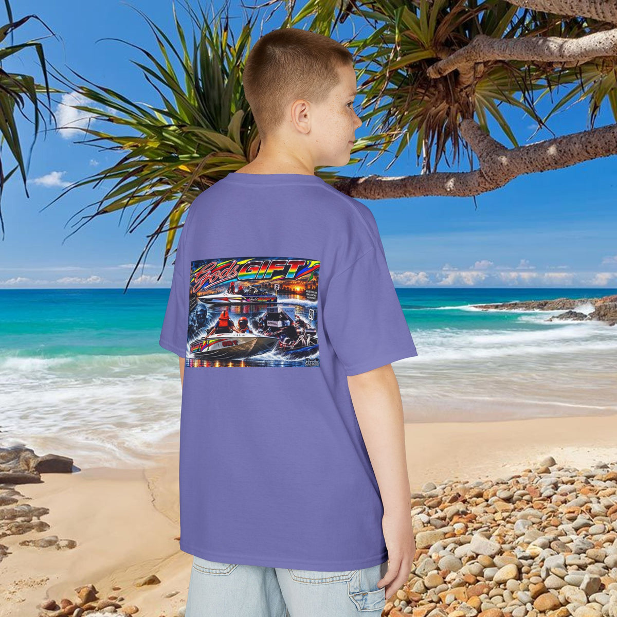 Unisex Gods Gift Kids Tribute Tshirt Reverse Print - design is colourful and bright with some old school cool from Bad Lad Oz  A great unisex idea
